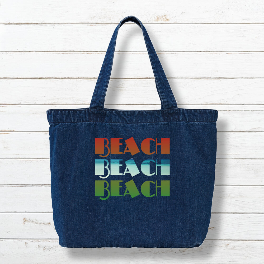 【デニムトートバッグ】BEACH×フォトプリントバッグ